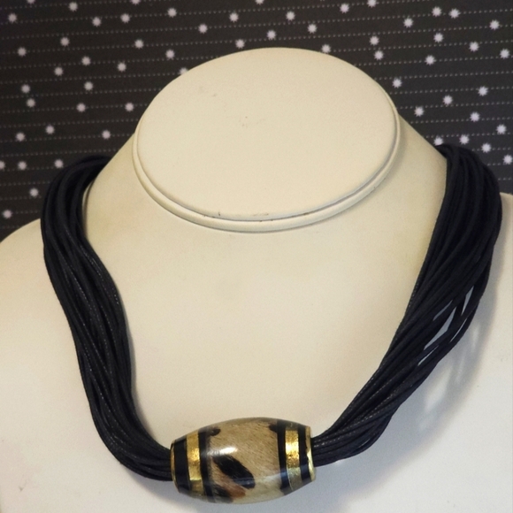 Chico's Luna Cord Necklace Animal Print Center Bead - Picture 1 of 4